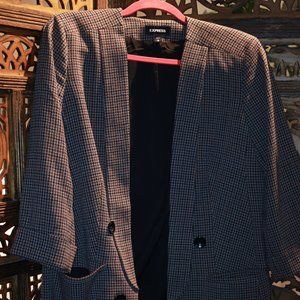 Express brown/blue blazer w/ faux buttons